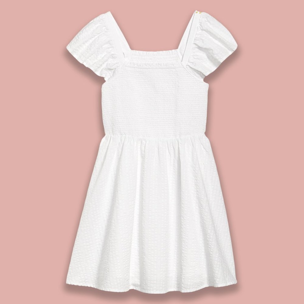 (NWT) Old Navy - white, fit & flare, flutter-sleeve, smocked mini dress (medium) - Picture 3 of 3